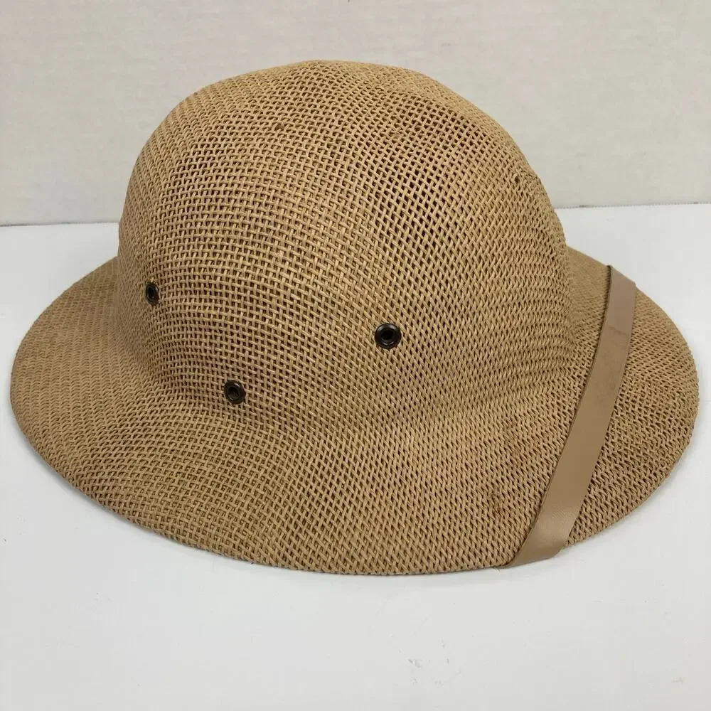 R&R Woven Safari Pith Helmet Hat Tan Outdoor Sun Protection Adventurer Explorer - Picture 3 of 11